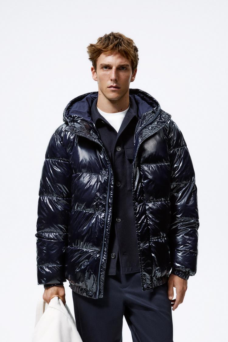 SHINY PUFFER JACKET Navy blue ZARA United Kingdom